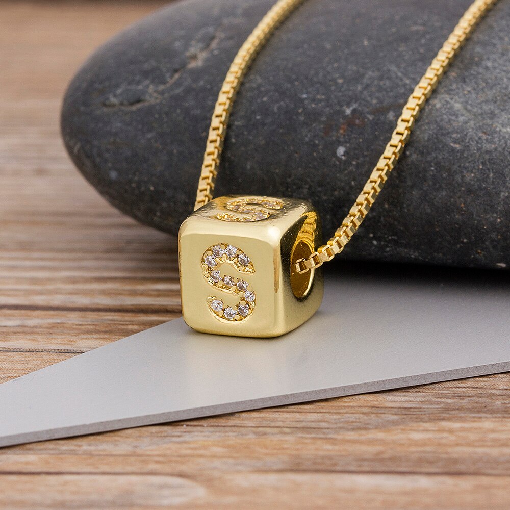 Alphabet Cube Pendant Necklace