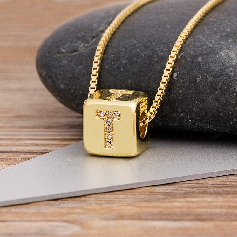 Alphabet Cube Pendant Necklace