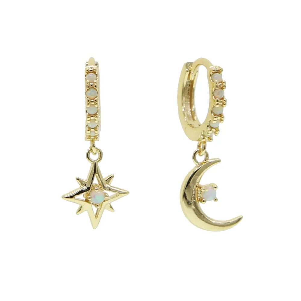 Moon And Star Opal Earrings