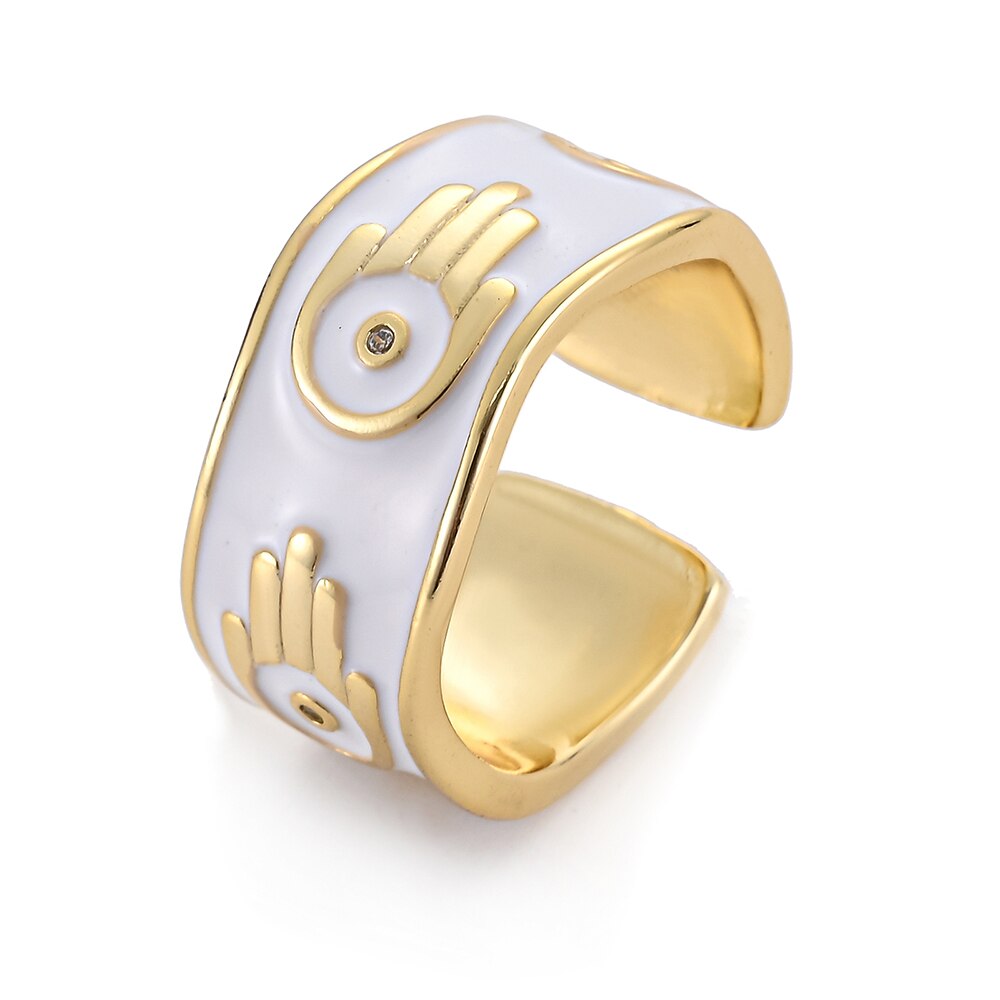 Enamel Wavey Hamsa Hand Ring