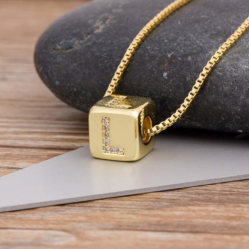 Alphabet Cube Pendant Necklace