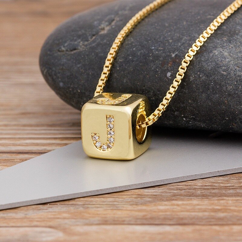 Alphabet Cube Pendant Necklace