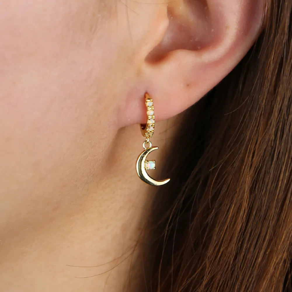 Moon And Star Opal Earrings