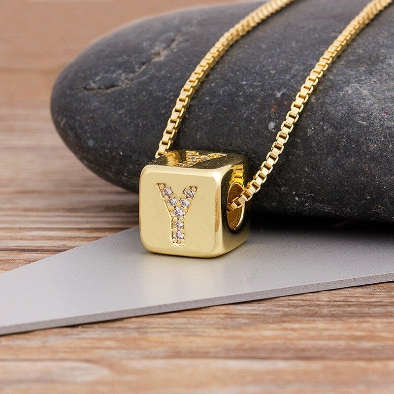 Alphabet Cube Pendant Necklace