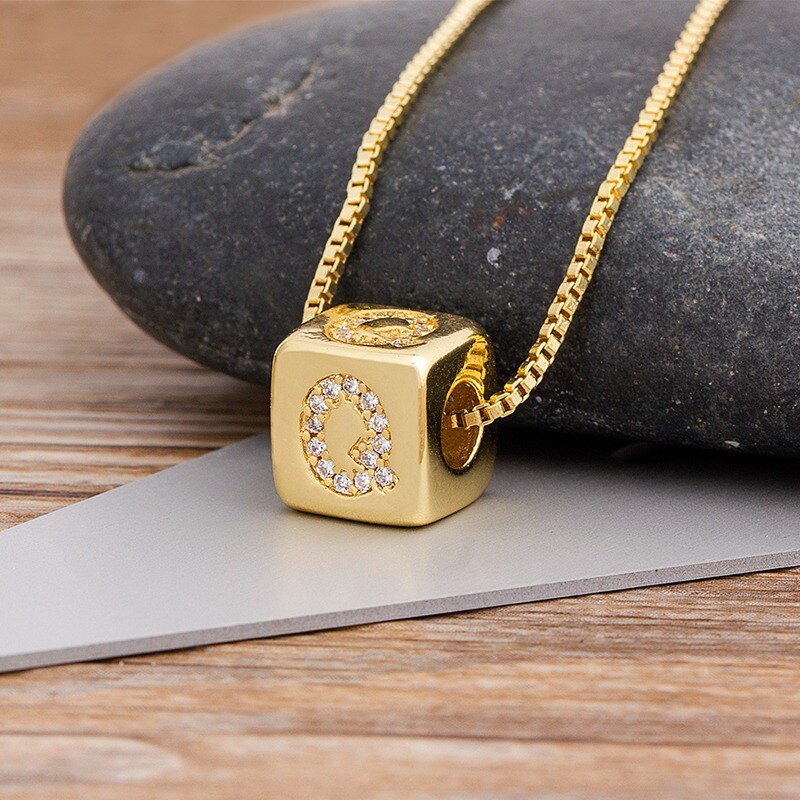 Alphabet Cube Pendant Necklace