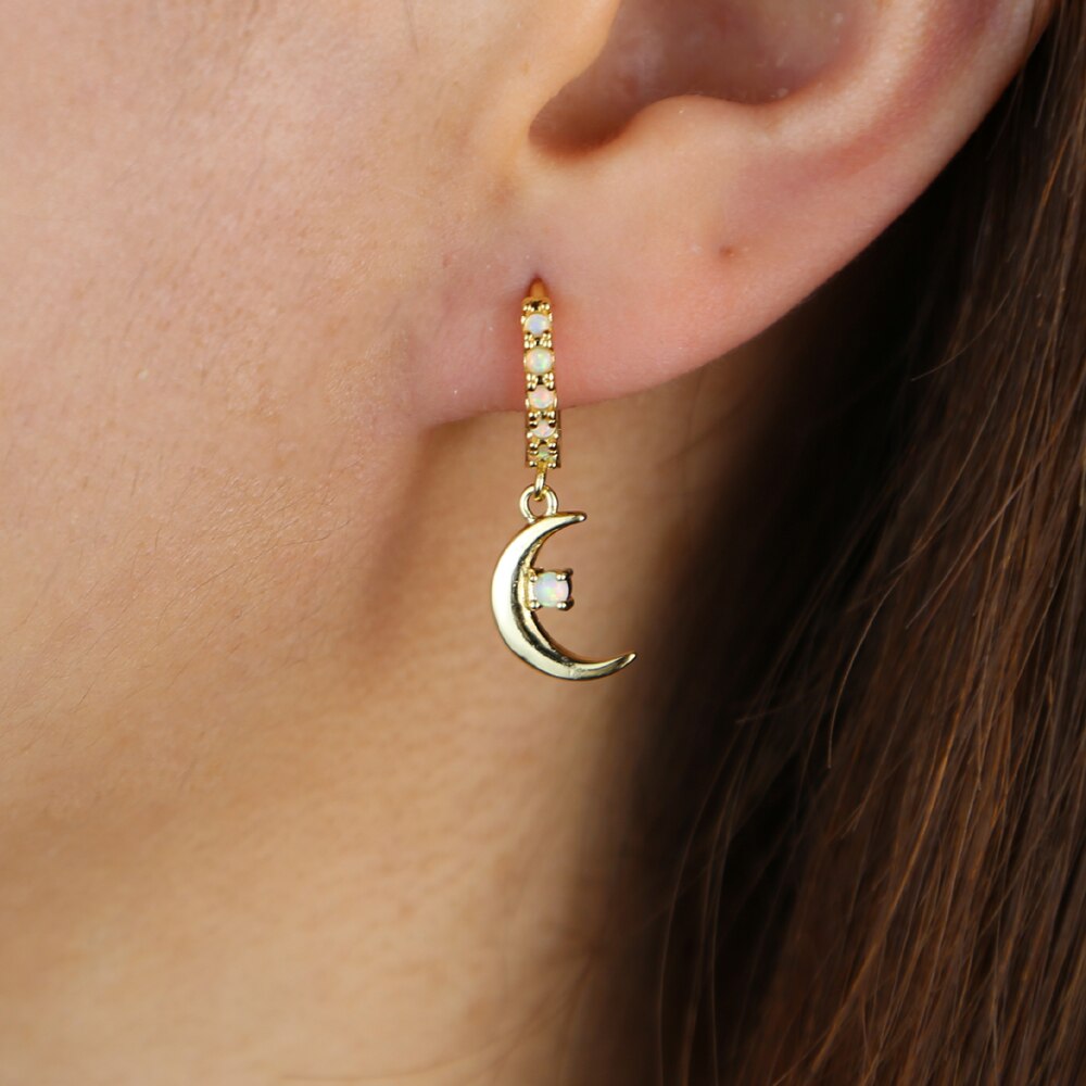 Moon And Star Opal Earrings