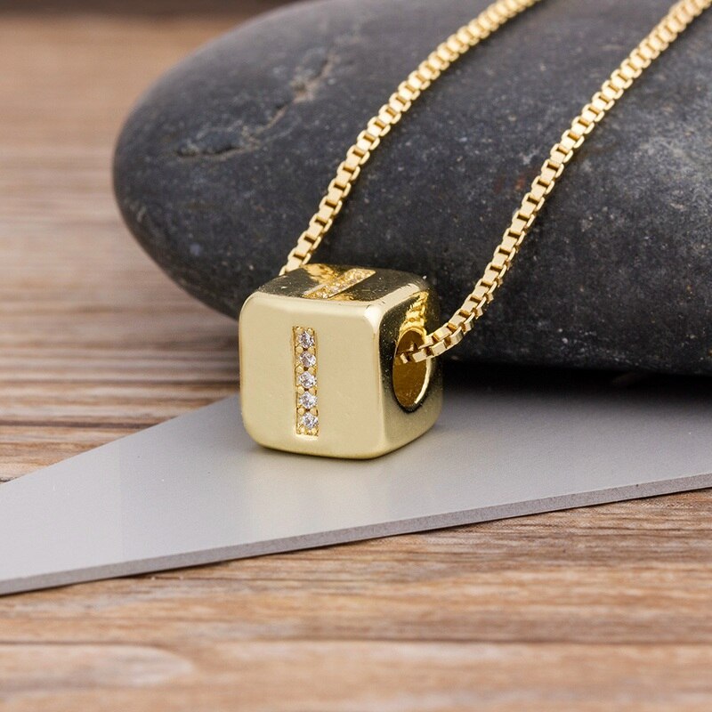 Alphabet Cube Pendant Necklace