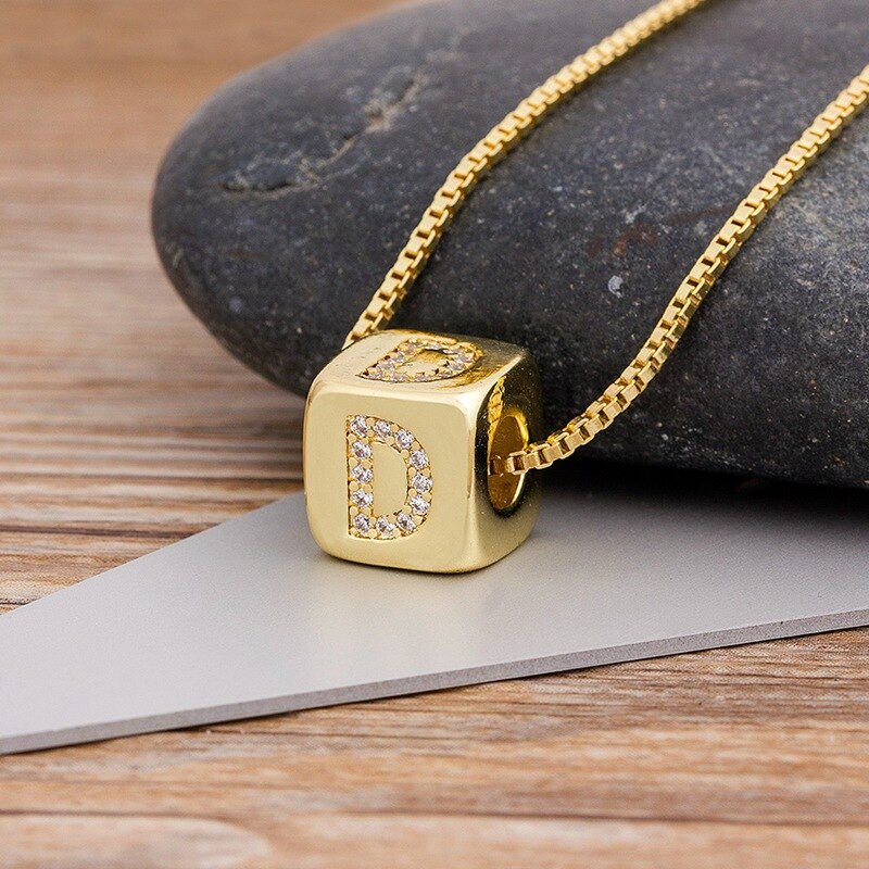 Alphabet Cube Pendant Necklace