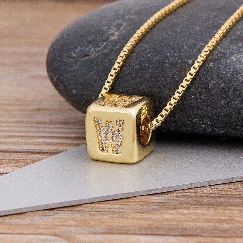 Alphabet Cube Pendant Necklace