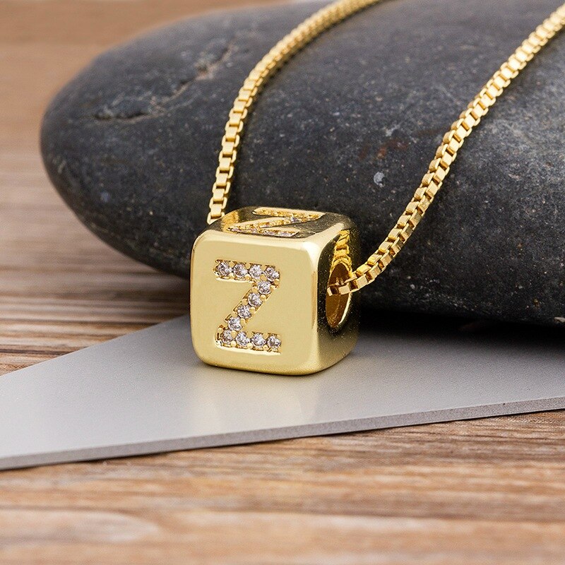 Alphabet Cube Pendant Necklace