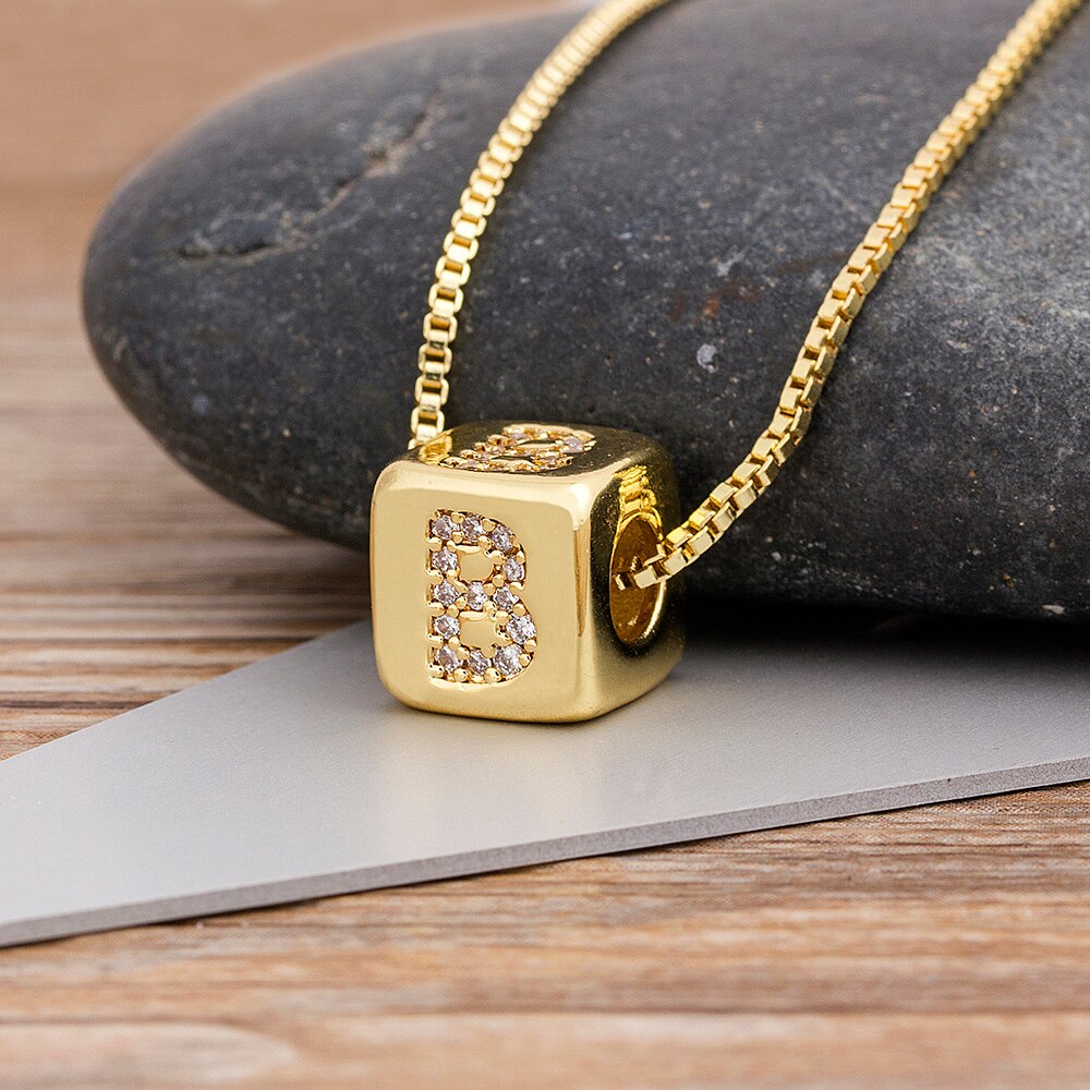 Alphabet Cube Pendant Necklace