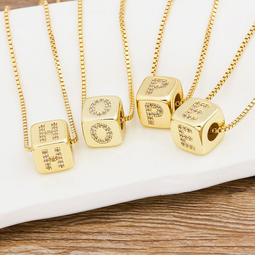 Alphabet Cube Pendant Necklace