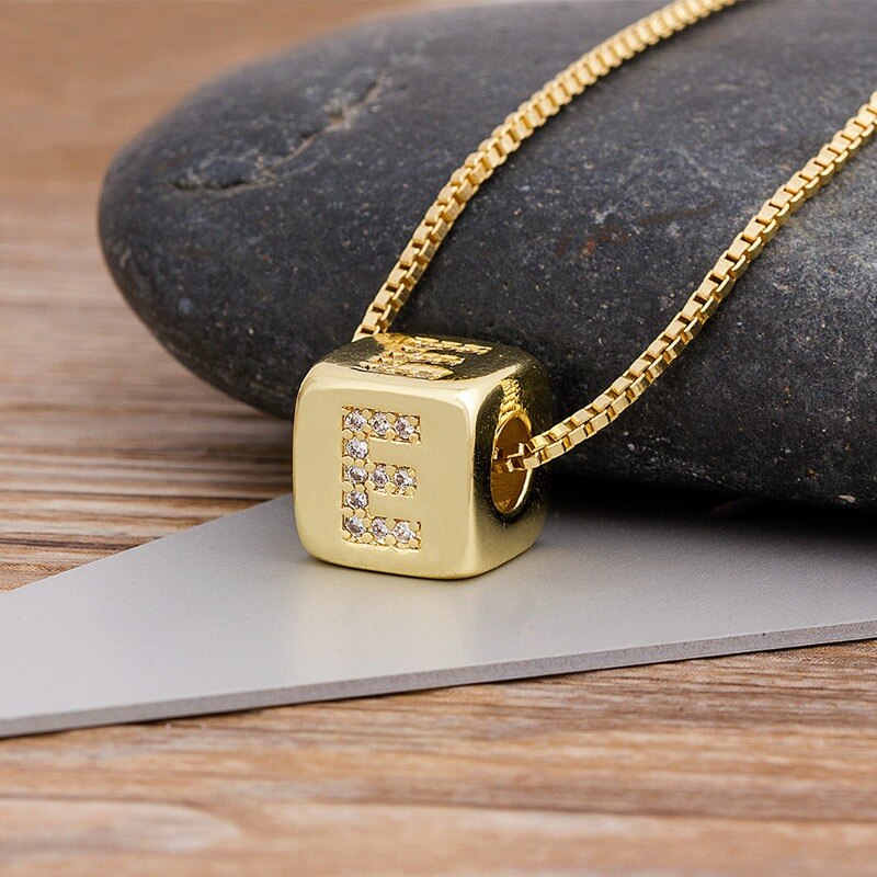 Alphabet Cube Pendant Necklace