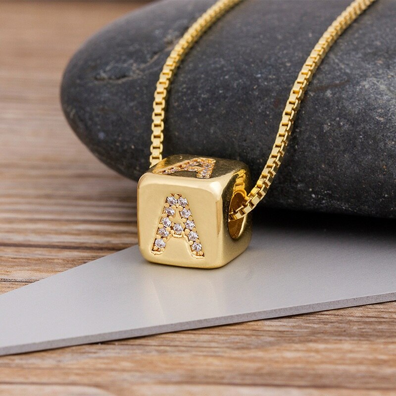 Alphabet Cube Pendant Necklace