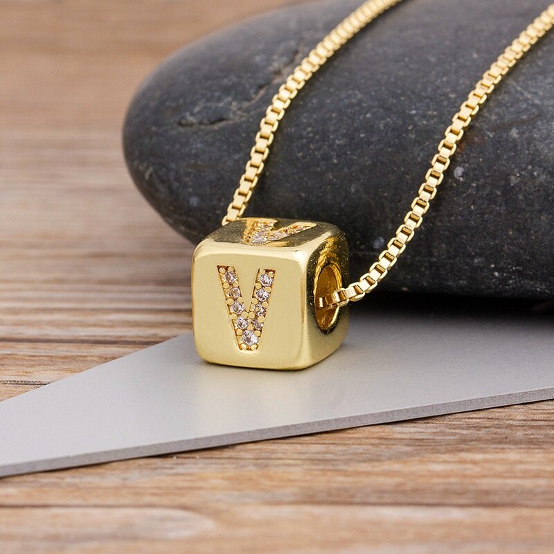 Alphabet Cube Pendant Necklace