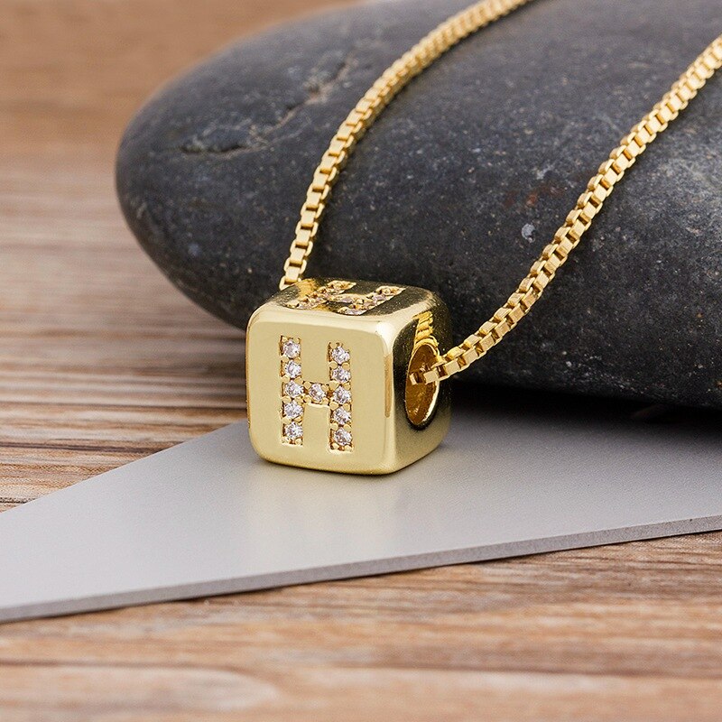 Alphabet Cube Pendant Necklace