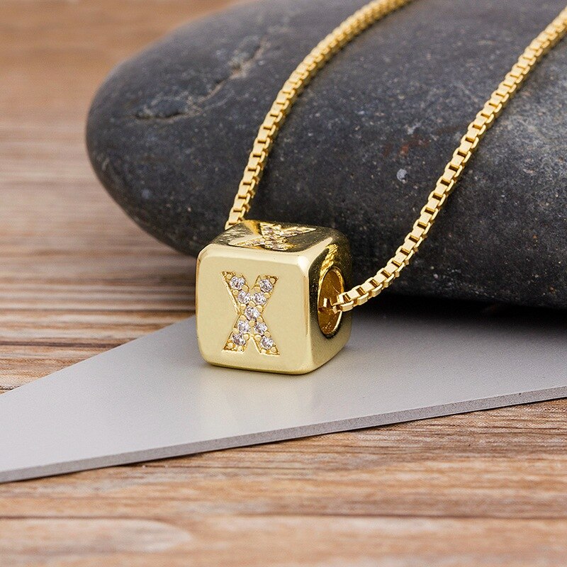 Alphabet Cube Pendant Necklace