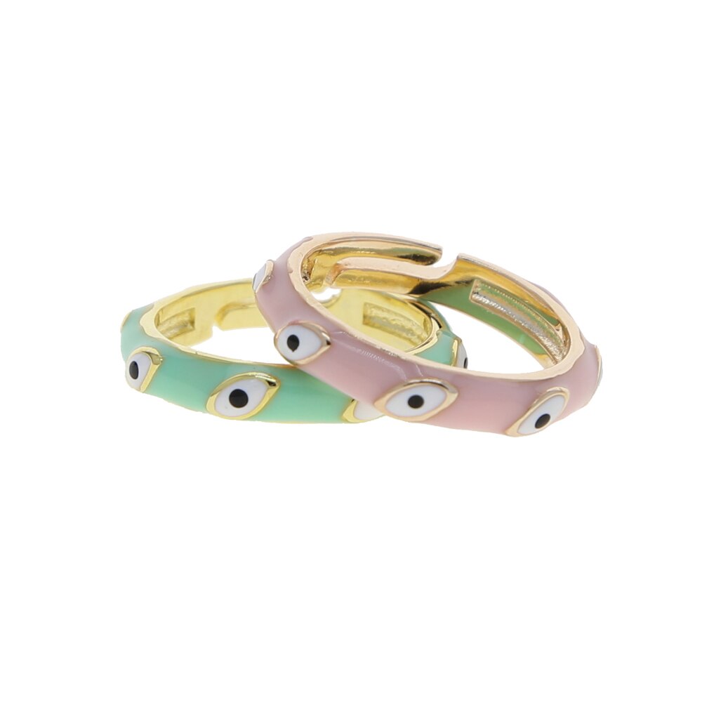 Pink/Green Enamel Evil Eye Ring