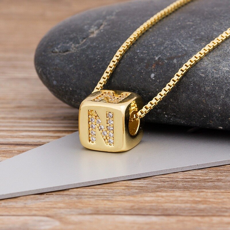 Alphabet Cube Pendant Necklace