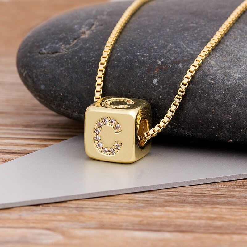 Alphabet Cube Pendant Necklace