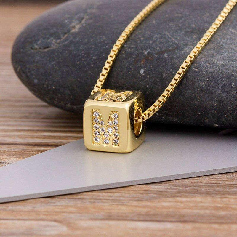 Alphabet Cube Pendant Necklace