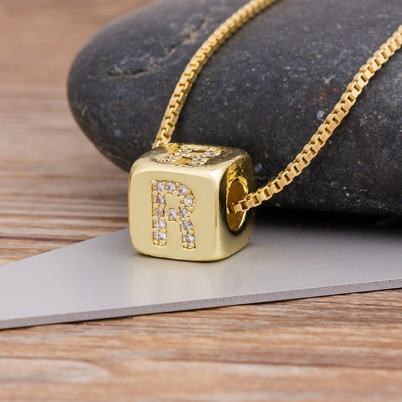 Alphabet Cube Pendant Necklace