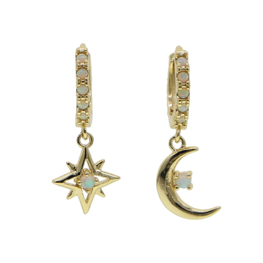 Moon And Star Opal Earrings