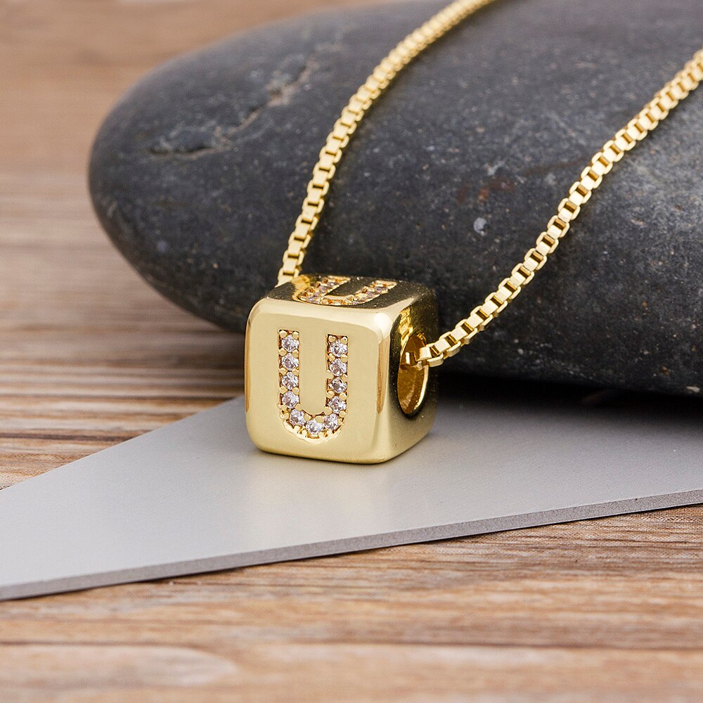 Alphabet Cube Pendant Necklace