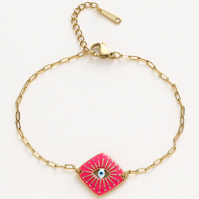 Boho Square Enamel Evil Eye Bracelet