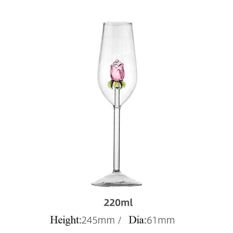 3D Pink Rose Wine Glasses