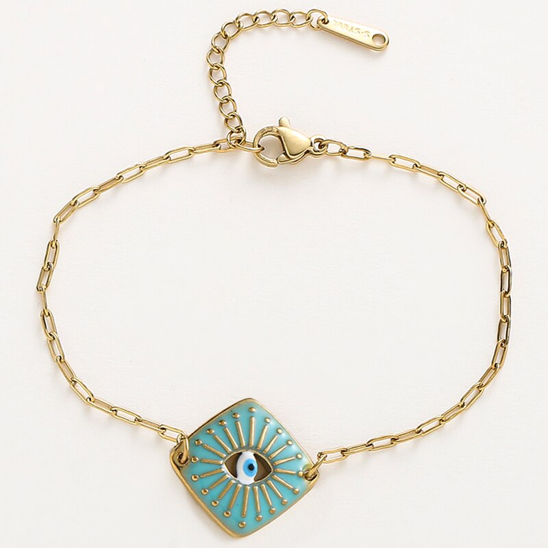 Boho Square Enamel Evil Eye Bracelet