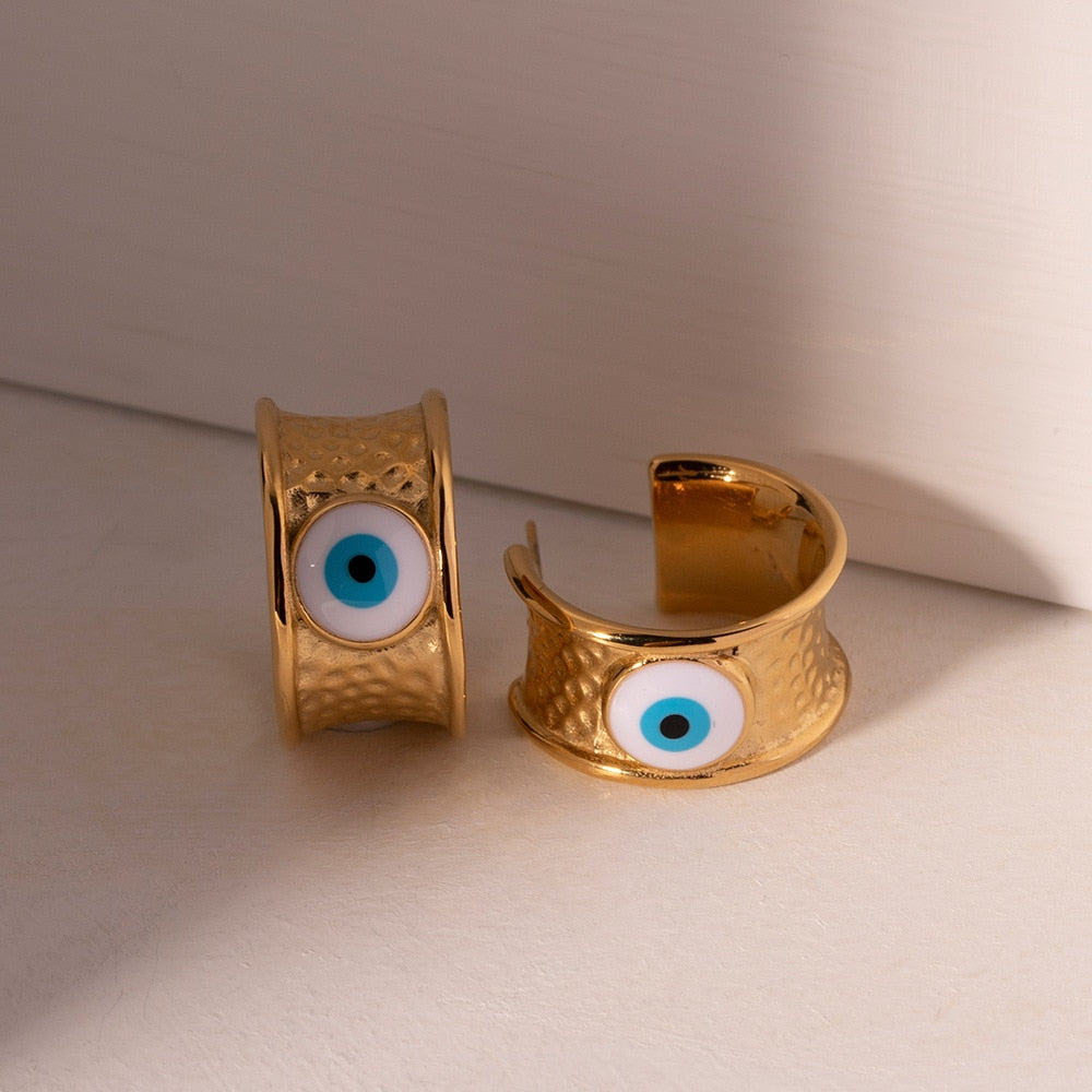 Gold Enamel Evil Eye Hoop Earrings