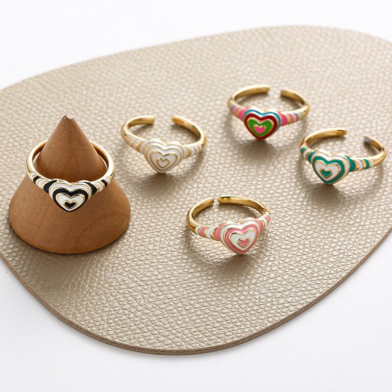 Geometric Enamel Heart Ring