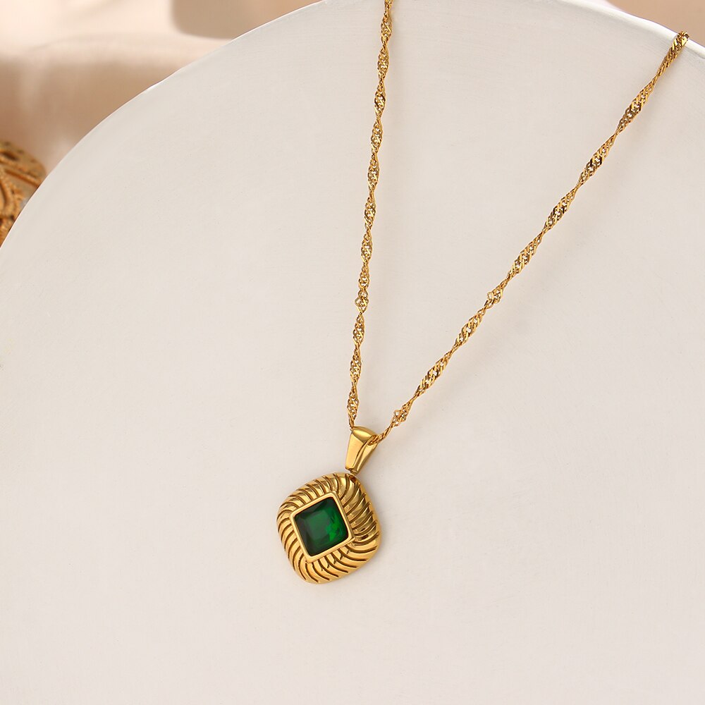 Square Zircon Pendant Necklace