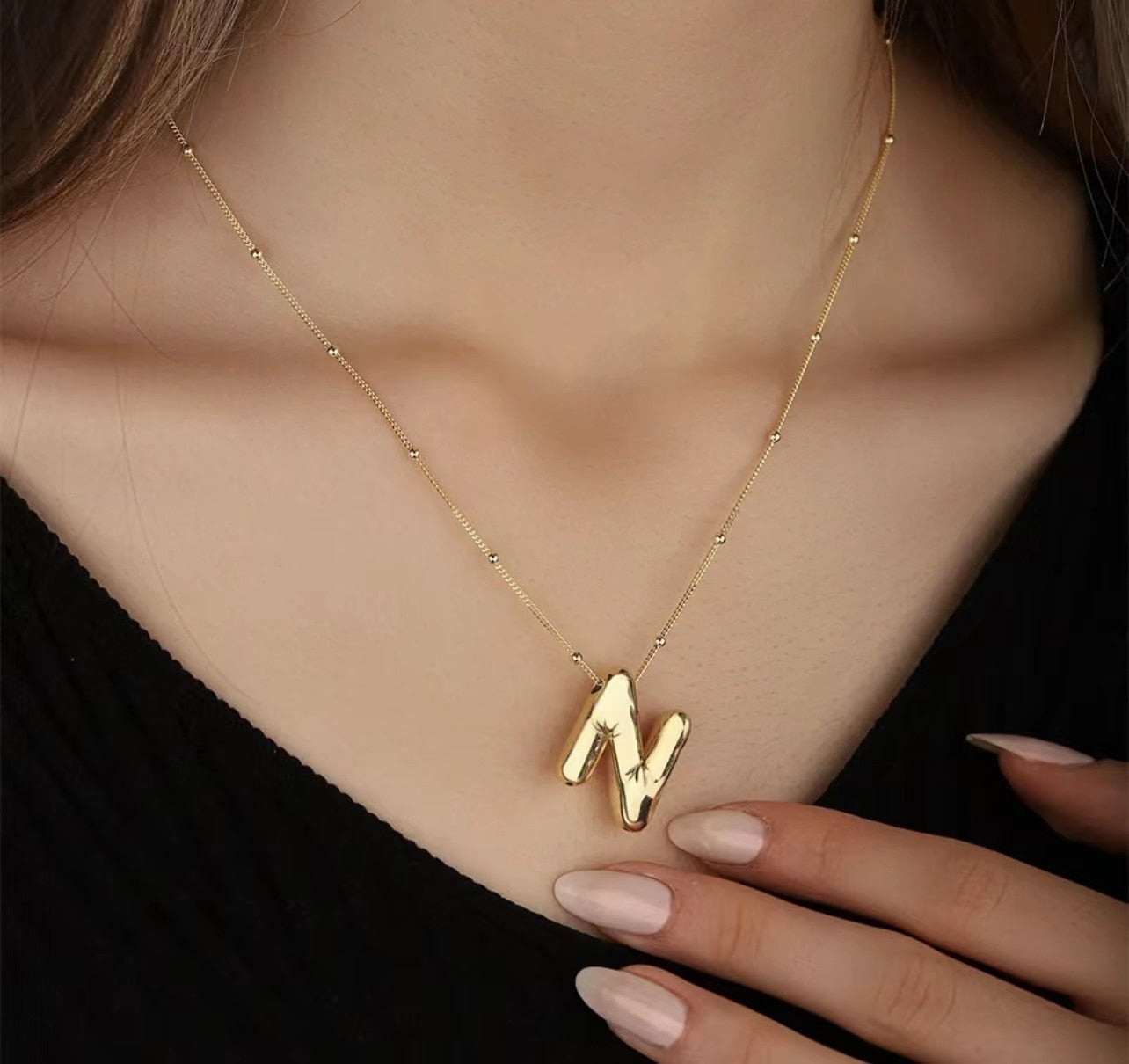 Gold Balloon Initial Necklace