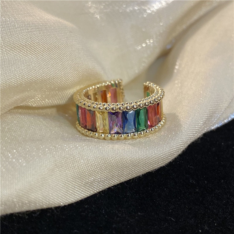 Rainbow Zircon Adjustable Ring