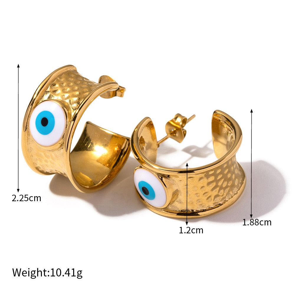 Gold Enamel Evil Eye Hoop Earrings