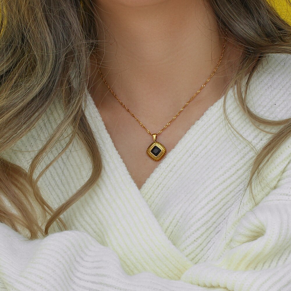 Square Zircon Pendant Necklace