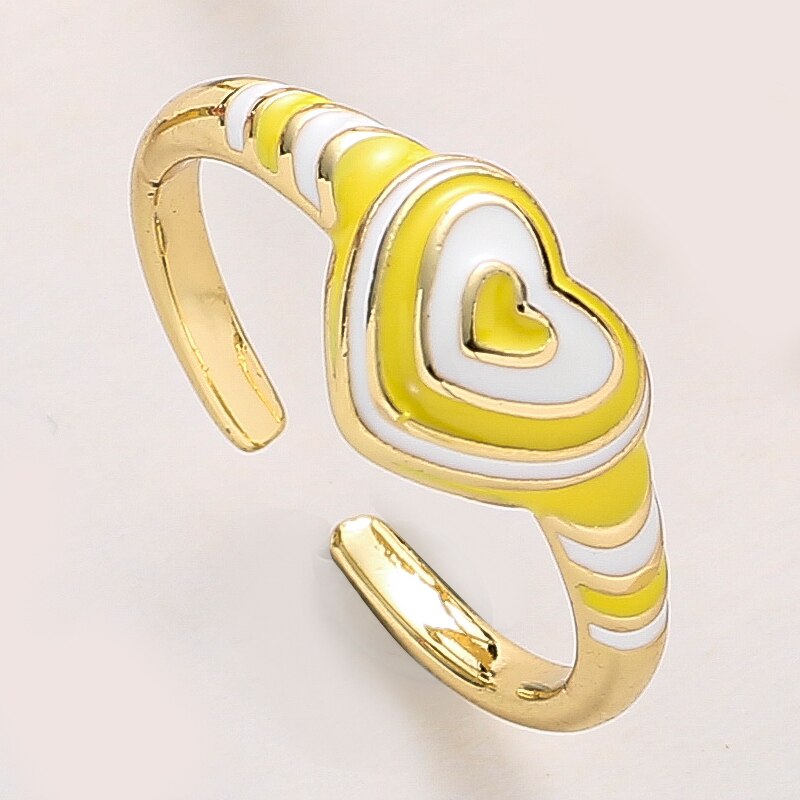 Geometric Enamel Heart Ring