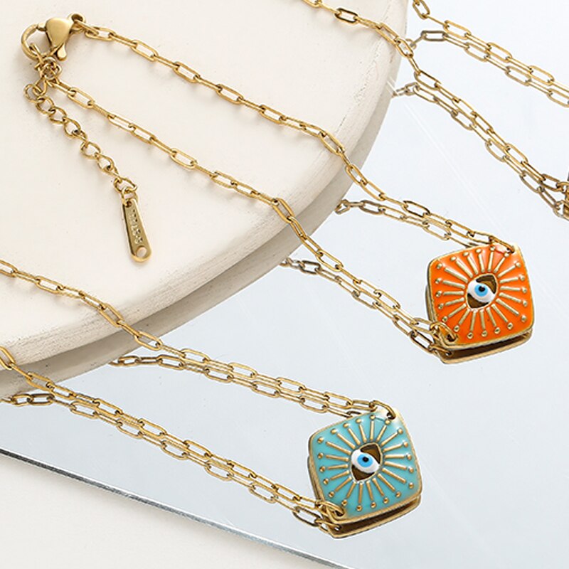 Boho Square Enamel Evil Eye Bracelet