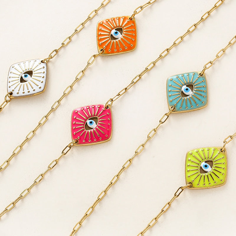 Boho Square Enamel Evil Eye Bracelet