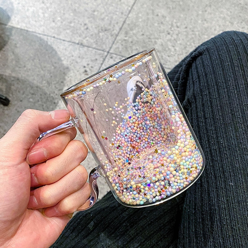 Pastel Glitter Bubble Double Wall Glass Mug