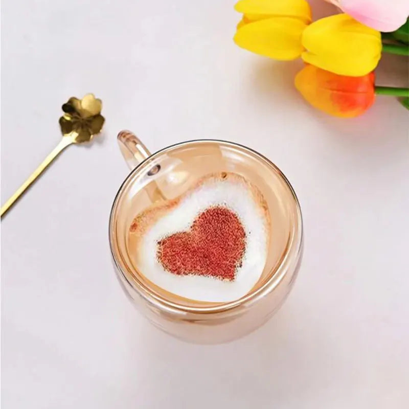 Double Layer Heart Shape Glass Mug