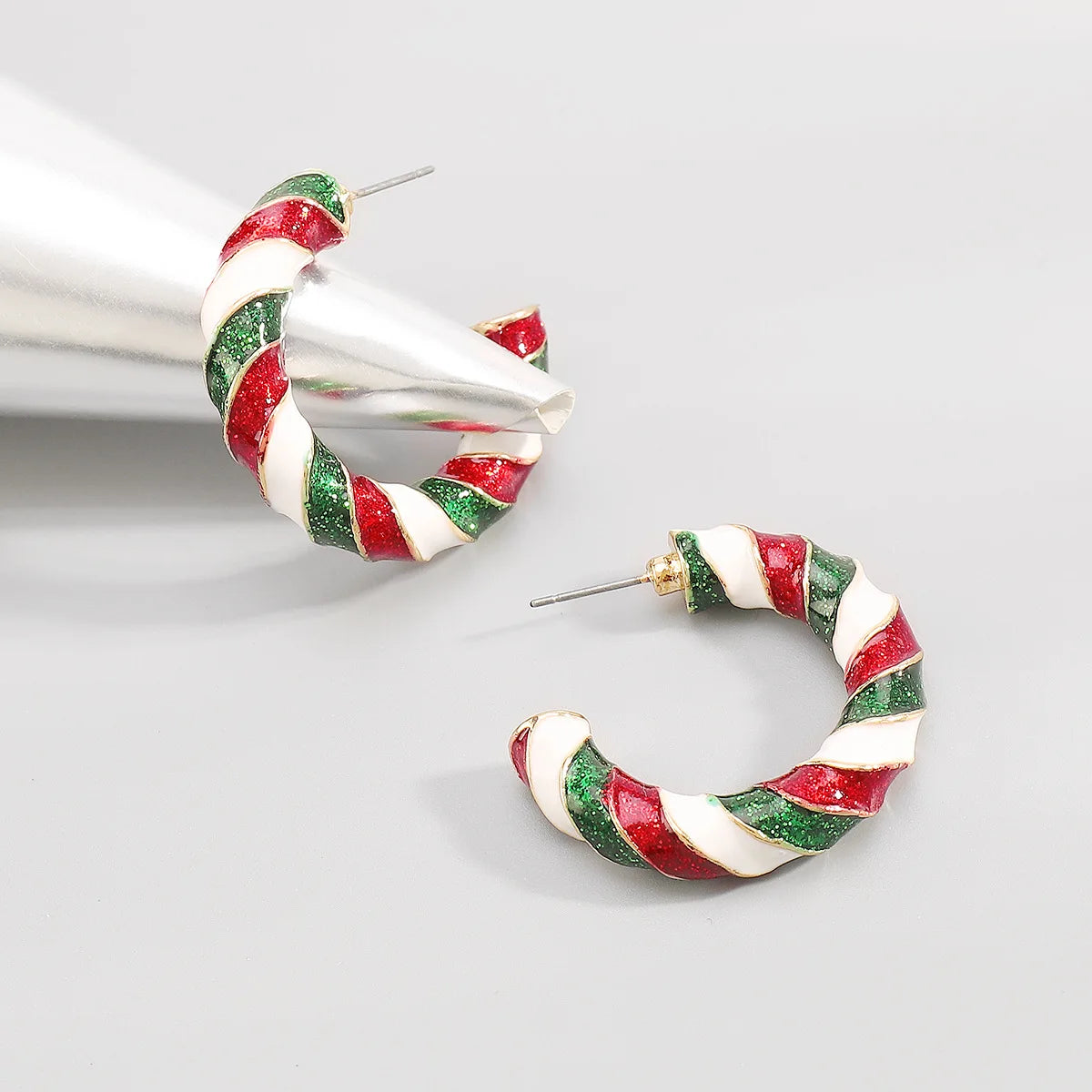 Enamel Candy Cane Hoops