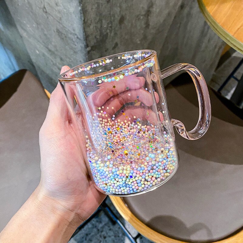 Pastel Glitter Bubble Double Wall Glass Mug