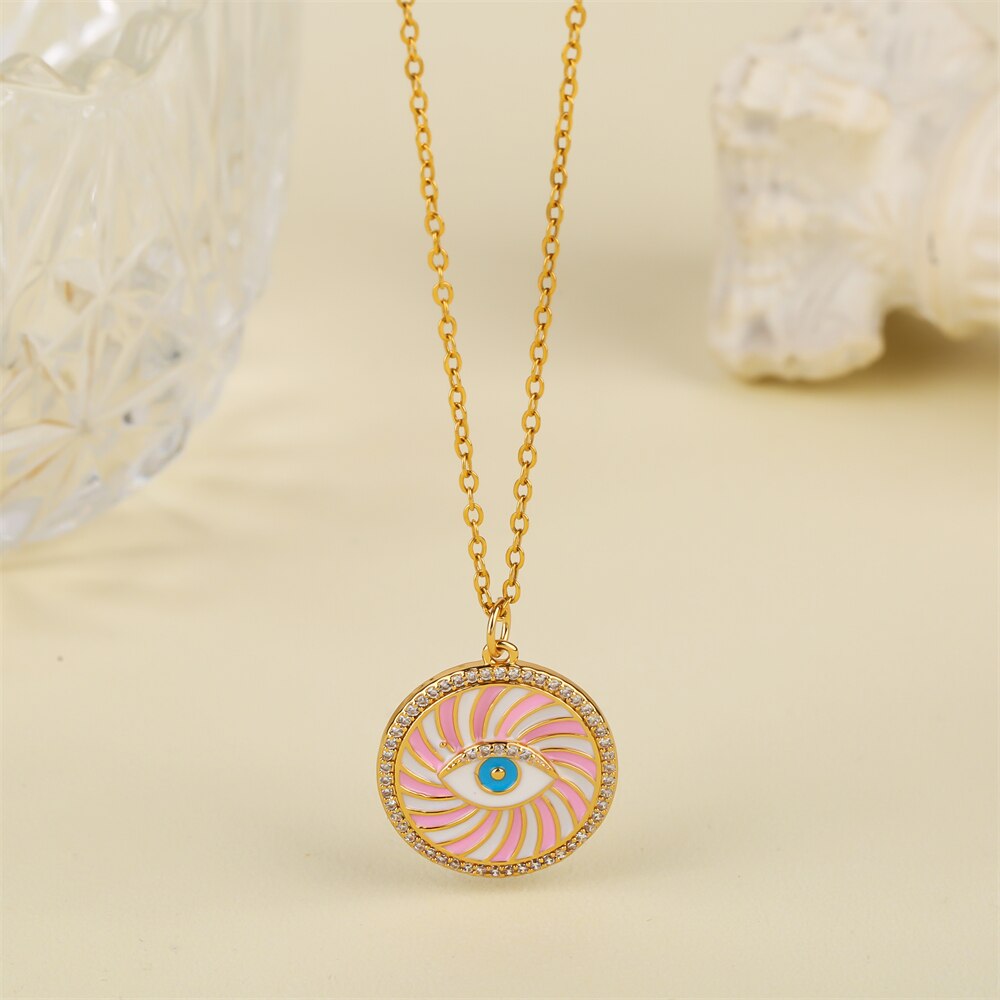 Evil Eye Round Pendant Necklace