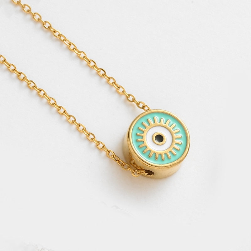 Bohemia Chunky Disc Evil Eye Necklace