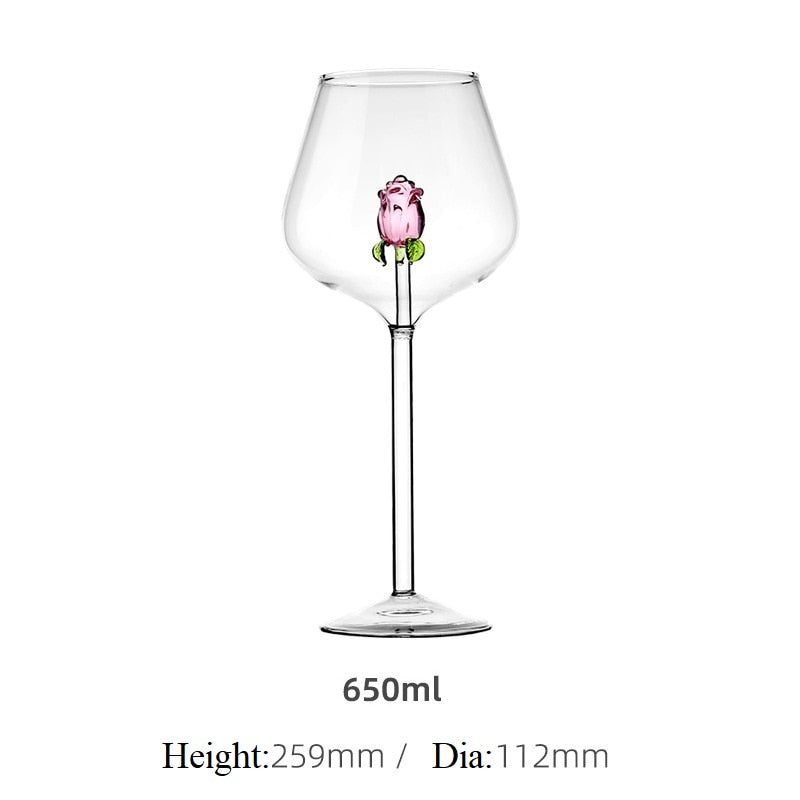 3D Pink Rose Wine Glasses