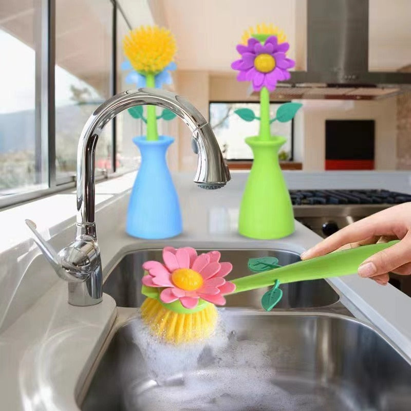 Floral Cleaning Brush & Base