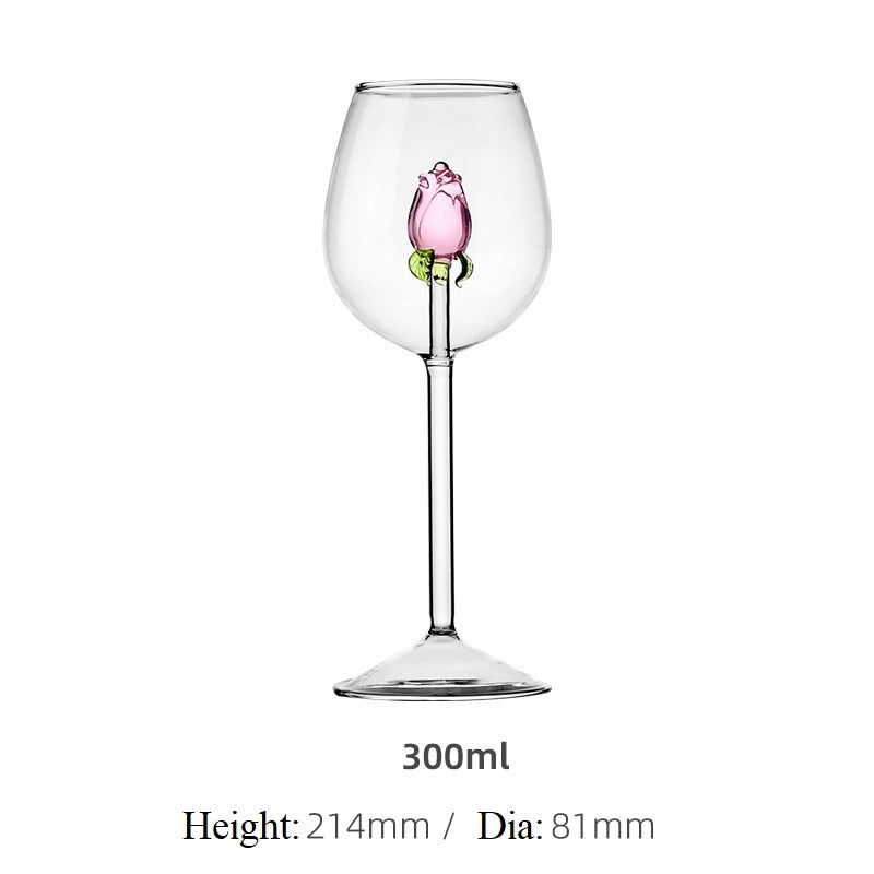 3D Pink Rose Wine Glasses